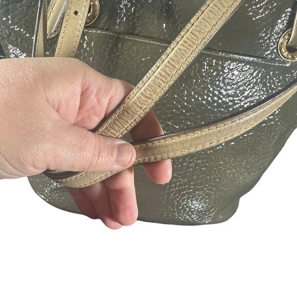 Michael Kors Brown Patent Leather Tote Bag Gold Hardware Shoulder Handbag - Picture 7 of 13